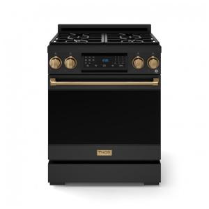 Fogão a gás GLP profissional 76cm Thor Kitchen Gordon Ramsay preto/bronze painel touch basculante convecção grelha contínua 129L 110V