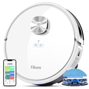Aspirador Robô e Esfregão com Navegação LiDAR, Sucção de 4000Pa e Autonomia de 2H, 110V, Tikom L9000, Branco