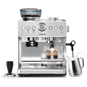 Máquina de Café Expresso Semiautomática 20 Bar com Moedor e Bocal de Leite, 110V 1450W, Empstorm, Prata
