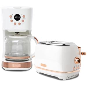 Conjunto torradeira 2 fatias e cafeteira 12 xícaras Haden Heritage inox marfim e cobre 1000W 110V