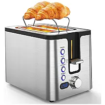 Nouno Torradeira Elétrica de 2 Fatias com 6 Níveis de Tostagem e Função Bagel, 110V, 800W, Prata