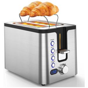 Nouno Torradeira Elétrica de 2 Fatias com 6 Níveis de Tostagem e Função Bagel, 110V, 800W, Prata