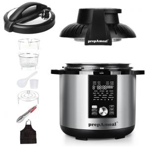 Panela de Pressão Elétrica e Fritadeira de Ar 8Qt da prepAmeal com Tampa de Pressão e Tampa de AirFry 7 Modos de Cozimento