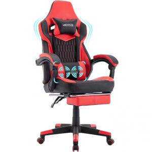 Cadeira Gamer Reclinável e Giratória com Apoio para os Pés e Cabeça, WOTSTA , Preta e Vermelha