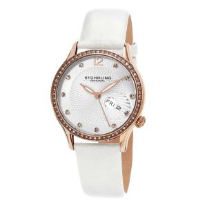 Relógio Sinfonia 801 36mm, mostrador Prateado, Pulseira de Couro Branco e Fivela Tang, Stuhrling.