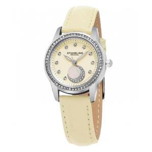 Relógio Stuhrling Luna 561 Clássico de 32mm com Mostrador Bege, Pulseira de Couro e Detalhes Prateados.