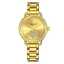 Relgio feminino Valentina 3910 com mostrador dourado, pulseira de ao inoxidvel e fivela de implantao em ouro Stuhrling