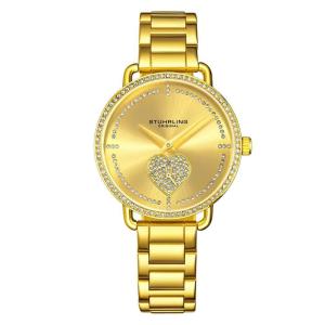 Relgio feminino Valentina 3910 com mostrador dourado, pulseira de ao inoxidvel e fivela de implantao em ouro Stuhrling