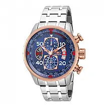 Relógio Masculino de Quartzo Aviator, Invicta 17203, Prata e Azul