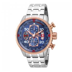 Relógio Masculino de Quartzo Aviator, Invicta 17203, Prata e Azul