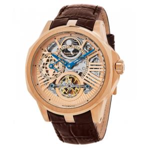 Relógio Reserva Especial 432 Automático 45mm com Mostrador Rosa e Pulseira de Couro Marrom - Stuhrling