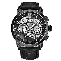Relgio Crongrafo Imperia 392 47mm Mostrador Preto, Pulseira de Couro Preto Stuhrling