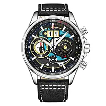 Relgio Ace Aviator Crongrafo Taqumetro 923 45mm, Mostrador Preto e Pulseira de Couro Preto - Stuhrling