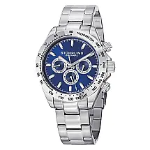 Relógio Masculino Stuhrling 564 GMT Quartzo 42mm com Cronógrafo, Prata e Azul