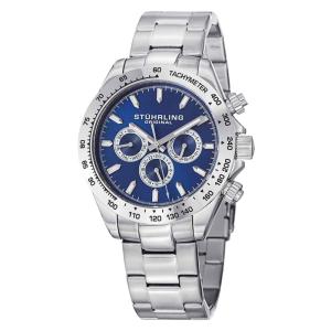 Relógio Masculino Stuhrling 564 GMT Quartzo 42mm com Cronógrafo, Prata e Azul