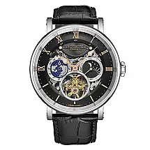 Relógio Automático Dual Time Majestic 47mm com Mostrador Preto e Pulseira Preta - Stuhrling
