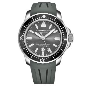 Relgio Masculino Maritimer 935, Mostrador Cinza, Pulseira de Borracha, Fivela Tang Prata - Stuhrling (43mm)
