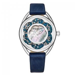 Relógio Lily 995, 38 mm, mostrador prateado, pulseira de couro azul e fivela prateada, Stuhrling