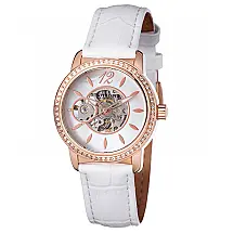 Relógio Delphi 856 Automático com pulseira de couro branco e mostrador prateado de 34mm - Stuhrling