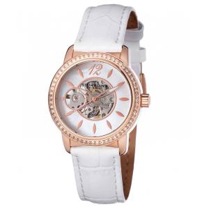 Relógio Delphi 856 Automático com pulseira de couro branco e mostrador prateado de 34mm - Stuhrling