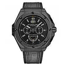 Relógio APO Chrono X 1018 44mm com pulseira e mostrador pretos e moldura preta - Stuhrling.