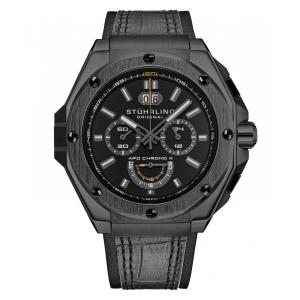 Relógio APO Chrono X 1018 44mm com pulseira e mostrador pretos e moldura preta - Stuhrling.