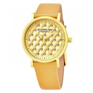 Relógio feminino Audrey 799 com pulseira de couro dourada e mostrador dourado de 32mm - Stuhrling.