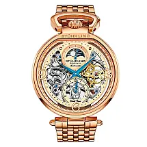 Relogio Automatico Modena 889B, Mostrador Rosa 46mm, Pulseira de Aco Inoxidavel com Fivela de Implantacao em Camadas Stuhrling