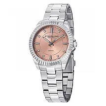 Relógio Lady Marine Diamond 408LD, Mostrador Pêssego, Pulseira Aço Inoxidável Prateada com Fivela Stuhrling
