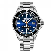 Relógio Stuhrling Automático Depthmaster Heritage 42mm Azul com Pulseira Aço Inoxidável Prateado