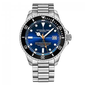 Relógio Stuhrling Automático Depthmaster Heritage 42mm Azul com Pulseira Aço Inoxidável Prateado