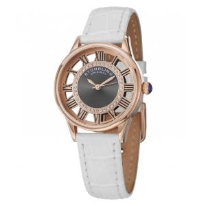 Relógio Winchester 890L 32mm com Mostrador Cinza e Pulseira de Couro Branco, Stuhrling.