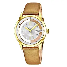 Relógio Winchester 946L 36mm, mostrador prateado, fivela tang e pulseira de Couro Dourada, Stuhrling.