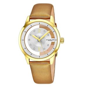 Relógio Winchester 946L 36mm, mostrador prateado, fivela tang e pulseira de Couro Dourada, Stuhrling.