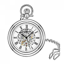 Relógio de Bolso Stuhrling Vintage 47mm Manual, Mostrador Branco e Prata, Aço Inoxidável Resistente