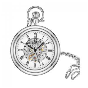 Relógio de Bolso Stuhrling Vintage 47mm Manual, Mostrador Branco e Prata, Aço Inoxidável Resistente