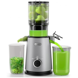 Espremedor de Sucos de Pressão Fria ECOSELF, Lento com Funil Grande de 11 cm, Ideal para Frutas e Vegetais Inteiros, Alimentação Automática.