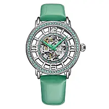 Relógio Automático Winchester 3941, Mostrador Prateado, Pulseira de Couro Verde, Stuhrling