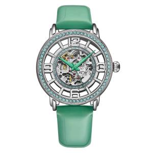 Relógio Automático Winchester 3941, Mostrador Prateado, Pulseira de Couro Verde, Stuhrling