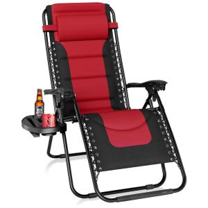 Cadeira Reclinável Gravidade Zero com Suporte para Copos, PHI VILLA, Vermelho