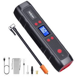 Compressor de Ar Portátil 150 PSI Recarregável com Tela LED e Bateria 6000mah, 5V, Nulksen, Preto e Vermelho