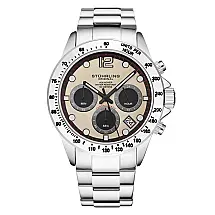 Relgio Stuhrling ltima 3961 42mm, Mostrador Bege e Prata, Pulseira de Aço Inoxidvel com Fivela de Implantao