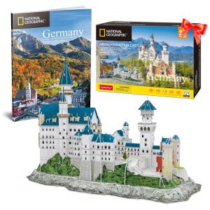 Quebra Cabeças 3D Arquitetura Castelo de Neuschwanstein para Crianças e Adultos, 121 Peças, CUBICFUN, Branco