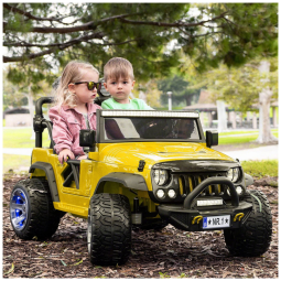 Carro Elétrico Infantil Moderno Kids Trail Explorer 2 Lugares 24V com Controle Remoto Bluetooth e Assento de Couro - Amarelo,Moderno Kids