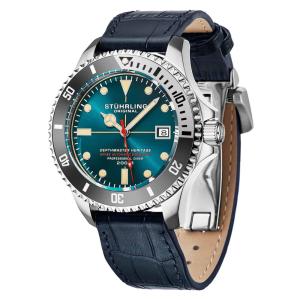 Relogio Swiss Automatico Depthmaster Heritage 883HL 42mm, Mostrador Azul Petroleo e Pulseira de Couro Azul Stuhrling