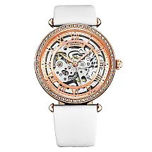 Relógio Stuhrling Luxe Automático 38mm - Mostrador Rosa, Pulseira Branca, Design Elegante e Sofisticado