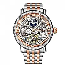 Relógio Automático Stuhrling Reserva Especial 48mm, Mostrador Rosa e Prata, Pulseira Aço Inoxidável Rosé com Fivela Deployant