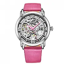 Relógio Automático Winchester 3982 40mm, Mostrador Prateado, Pulseira de Couro Rosa Fivela Tang Prata, Stuhrling