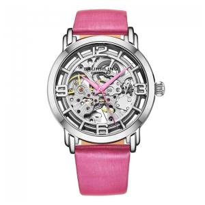 Relógio Automático Winchester 3982 40mm, Mostrador Prateado, Pulseira de Couro Rosa Fivela Tang Prata, Stuhrling