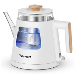 Chaleira Elétrica 1L com Desligamento Automático, Aço Inoxidável, Branca, 110v, TOPWIT T618, Branco